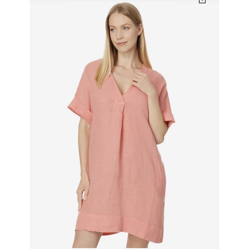 Faherty Sanibel Basketweave Dress Emberglow Linen Shift Dress L Pockets
